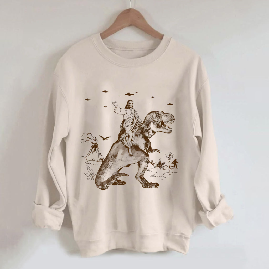 Jesus Riding Dinosaur Sweatshirt