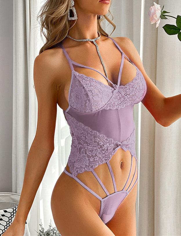 STRAPPY FLORAL LACE BODYSUIT