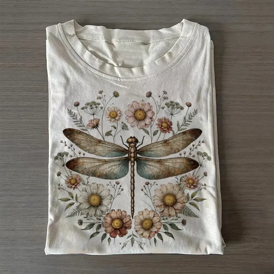 Vintage Floral Dragonfly T-shirt