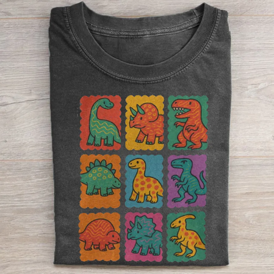 Retro Dino Grid Graphic T-shirt