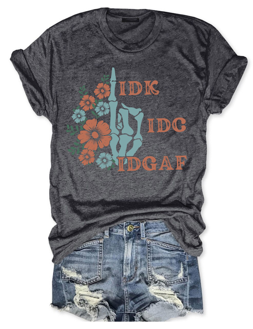 Retro Skeleton Hand IDGAF T-shirt