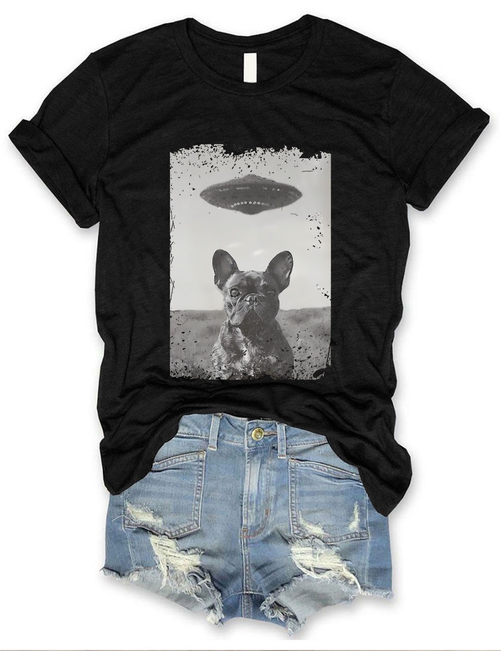 Funny French Bulldog UFO T-shirt