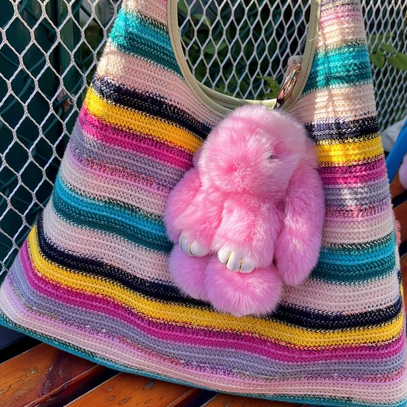 【BunnyLulu】Handmade Bunny PomPom Keychain with Designed Tin Box, Easter Birthday Gift, Charm Accessory for Anxiety Relief