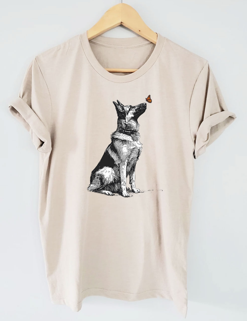 German Shepherd with Butterfly Funny T-shirt