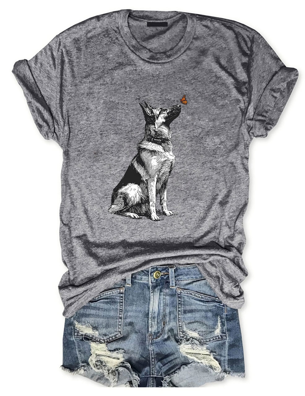 German Shepherd with Butterfly Funny T-shirt