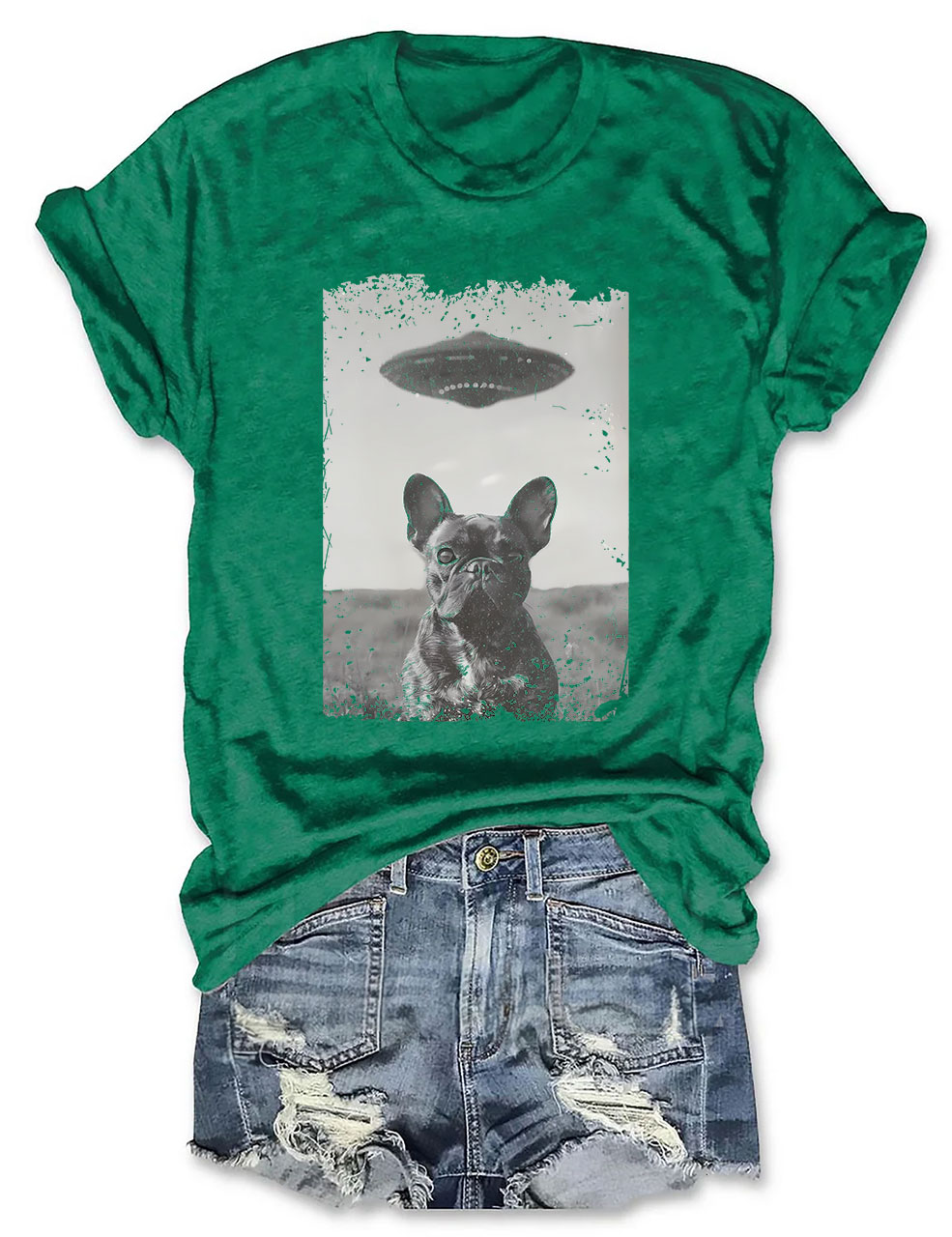 Funny French Bulldog UFO T-shirt