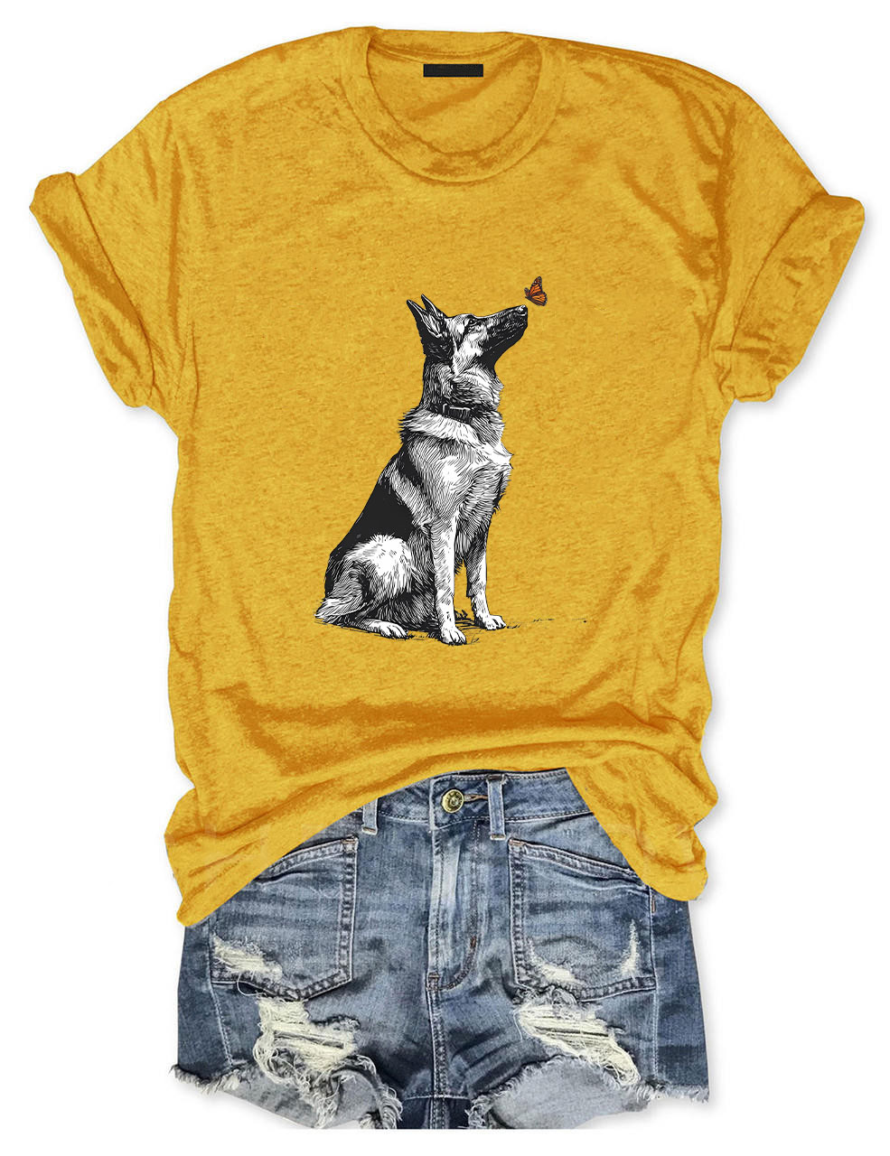 German Shepherd with Butterfly Funny T-shirt