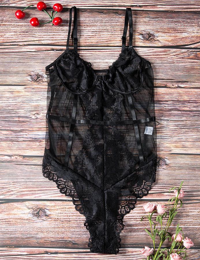 Lace Mesh Patchwork One Piece Bodysuit