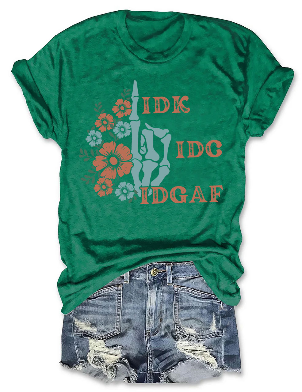 Retro Skeleton Hand IDGAF T-shirt