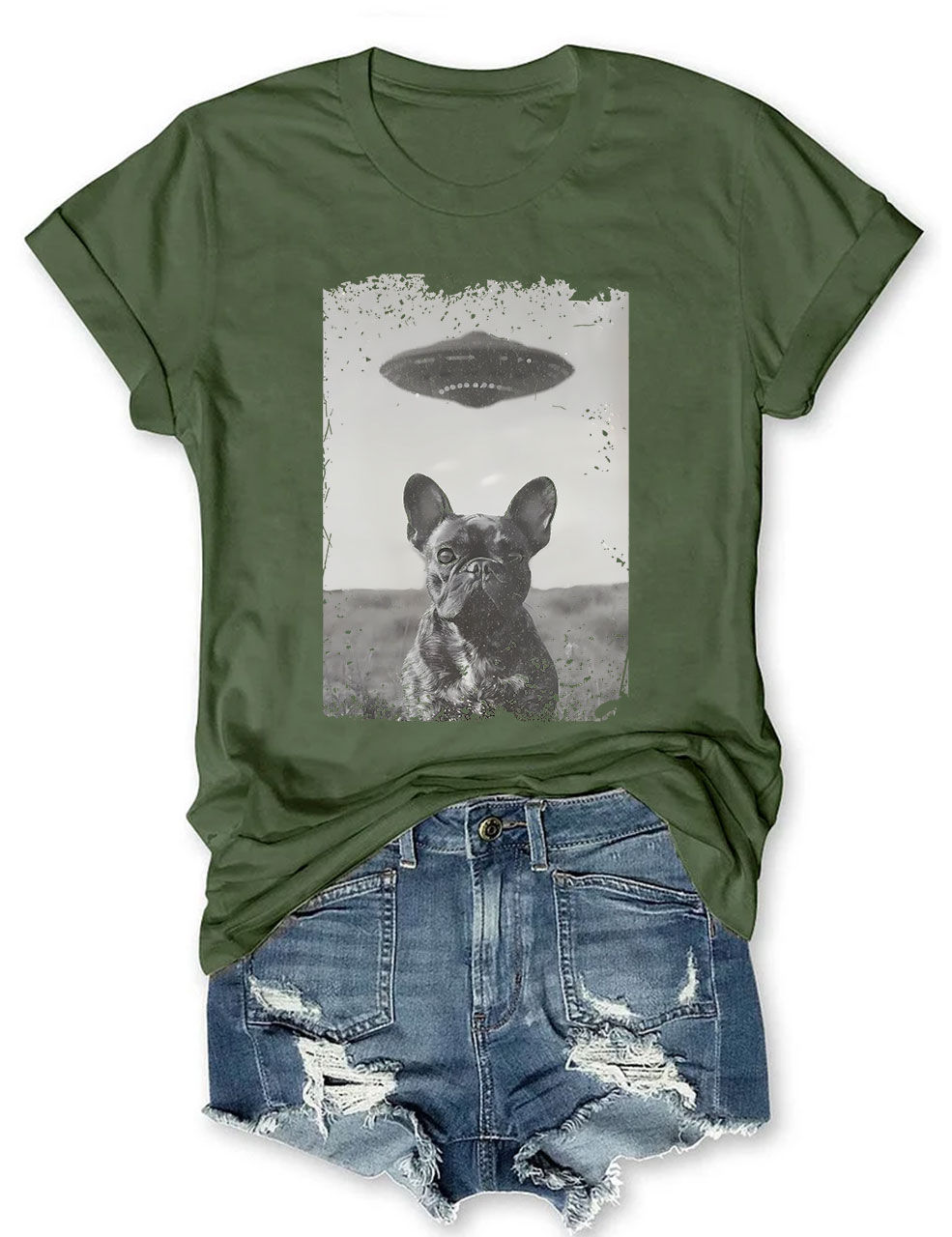 Funny French Bulldog UFO T-shirt