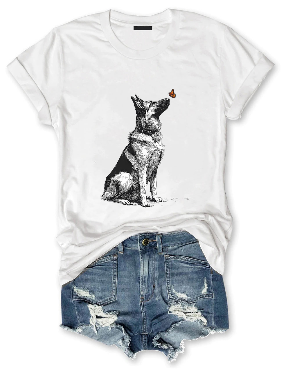German Shepherd with Butterfly Funny T-shirt