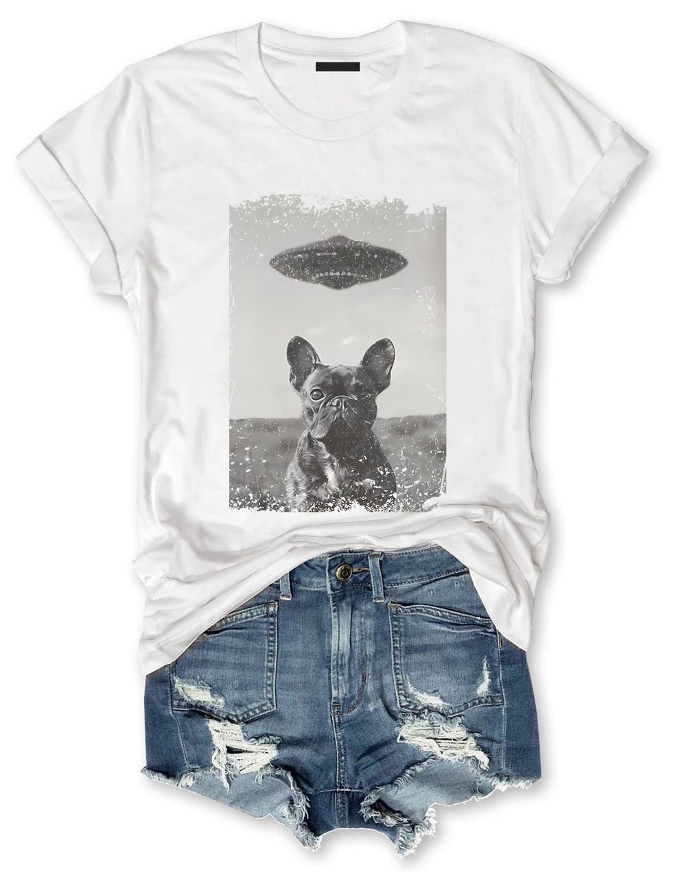 Funny French Bulldog UFO T-shirt