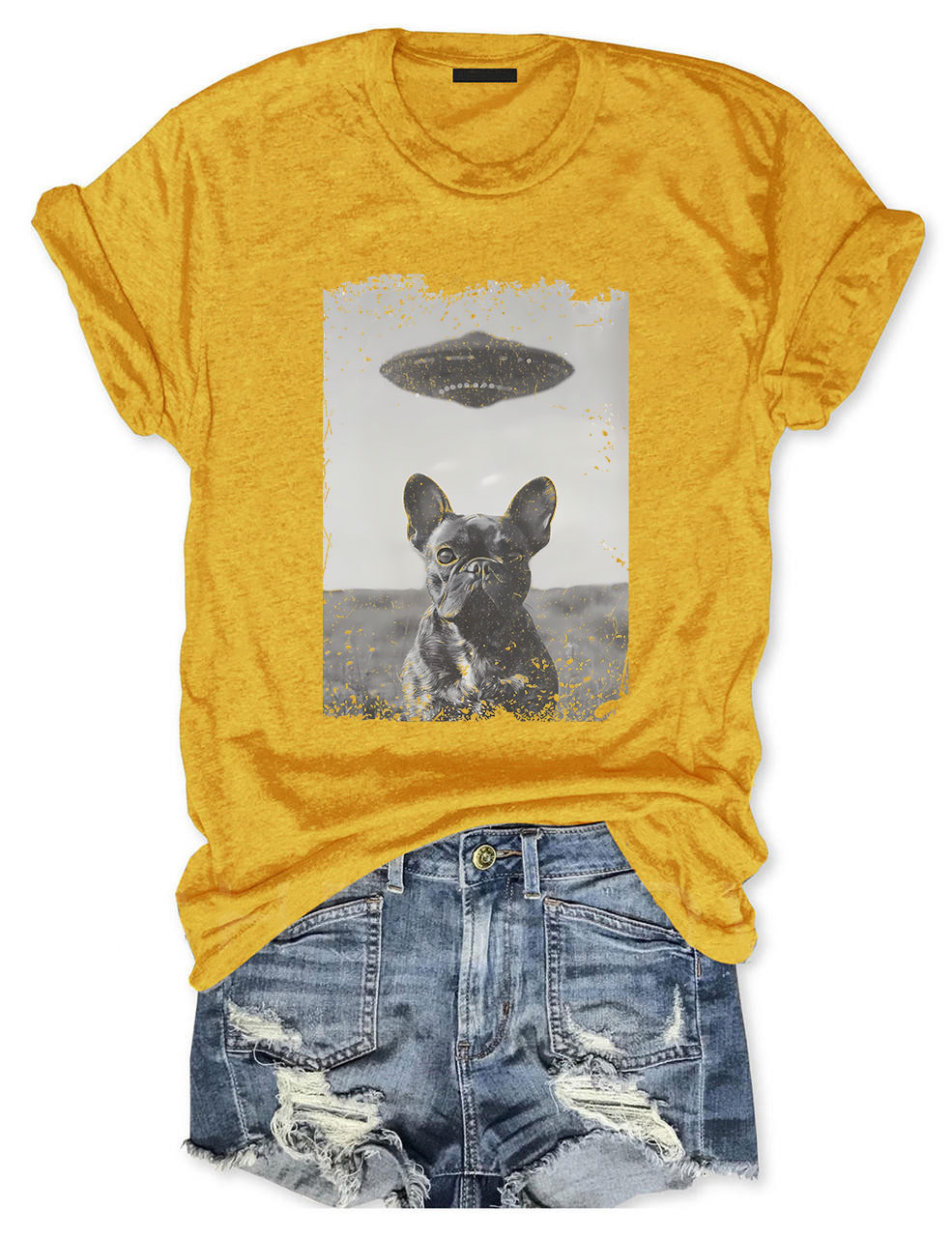 Funny French Bulldog UFO T-shirt