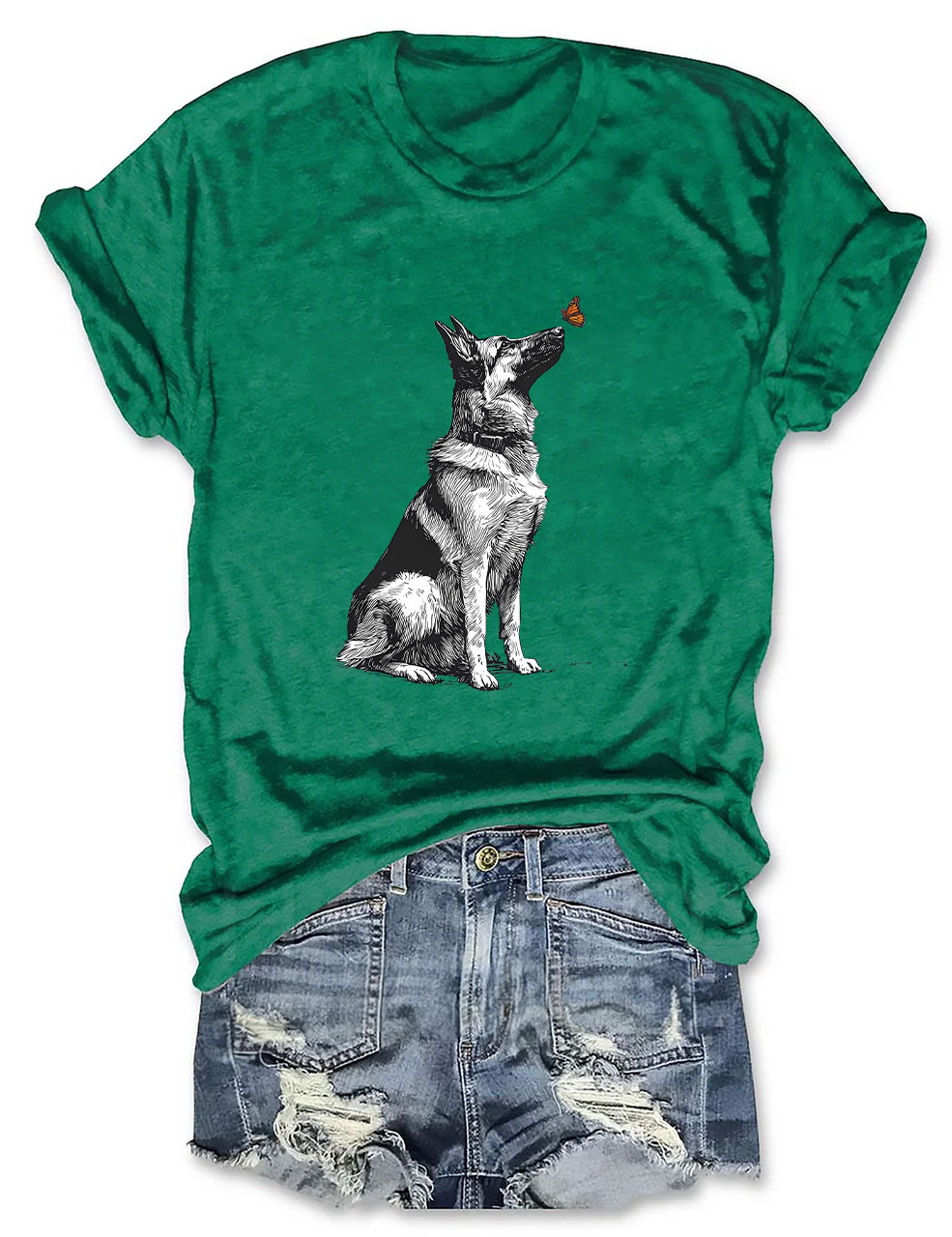 German Shepherd with Butterfly Funny T-shirt