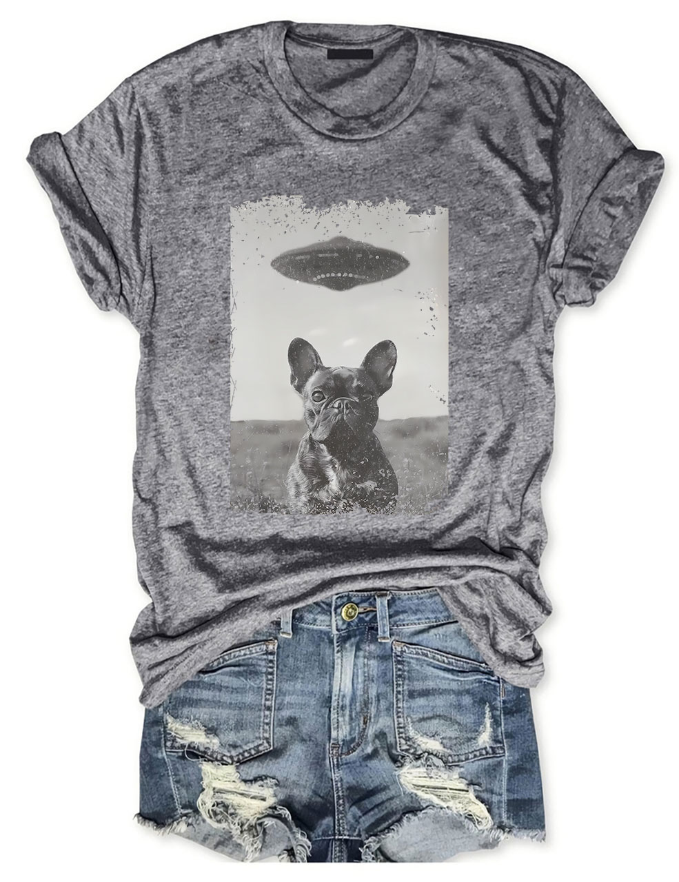 Funny French Bulldog UFO T-shirt