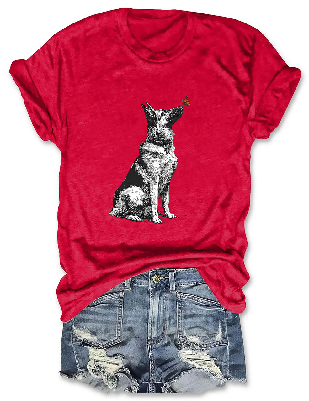 German Shepherd with Butterfly Funny T-shirt