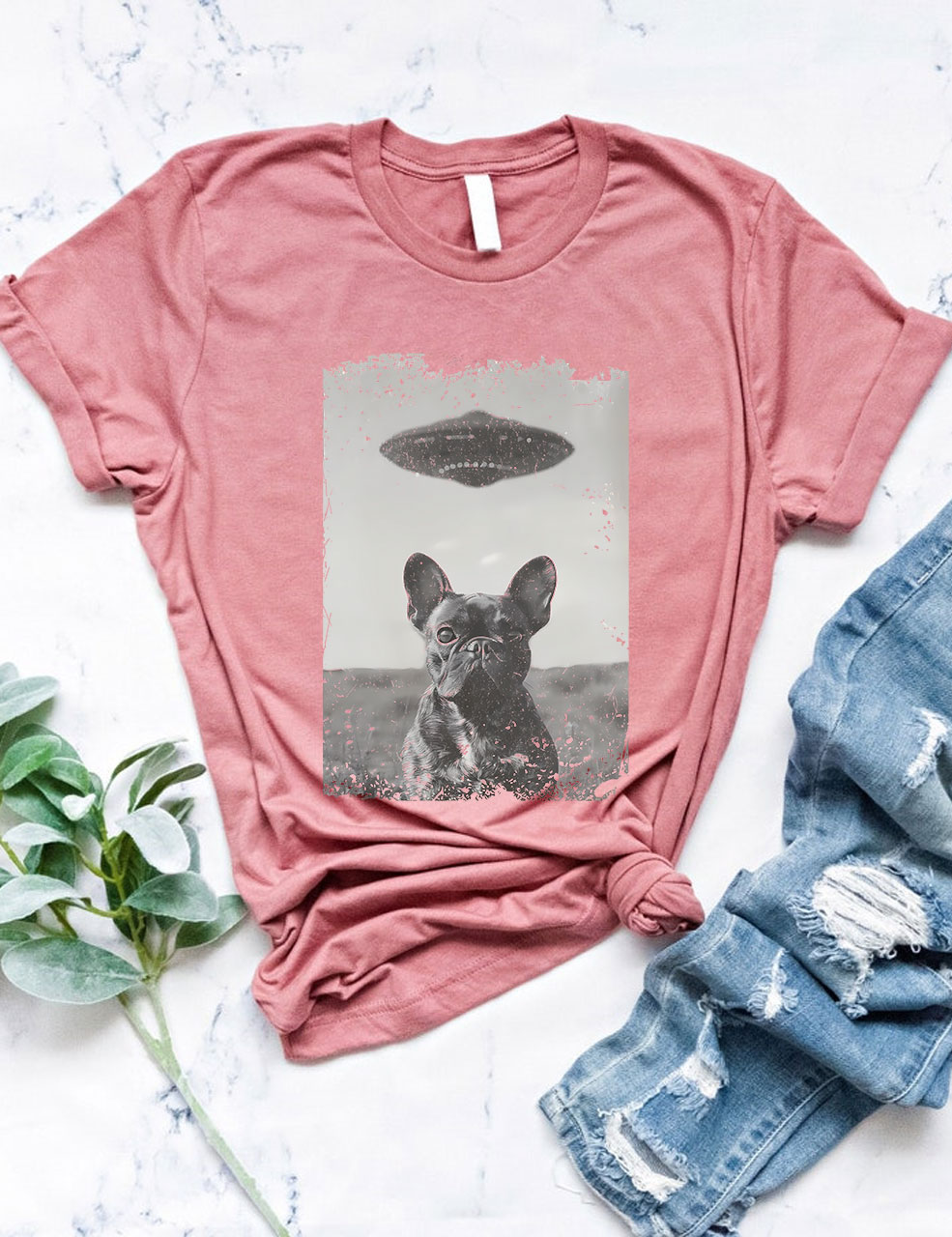 Funny French Bulldog UFO T-shirt
