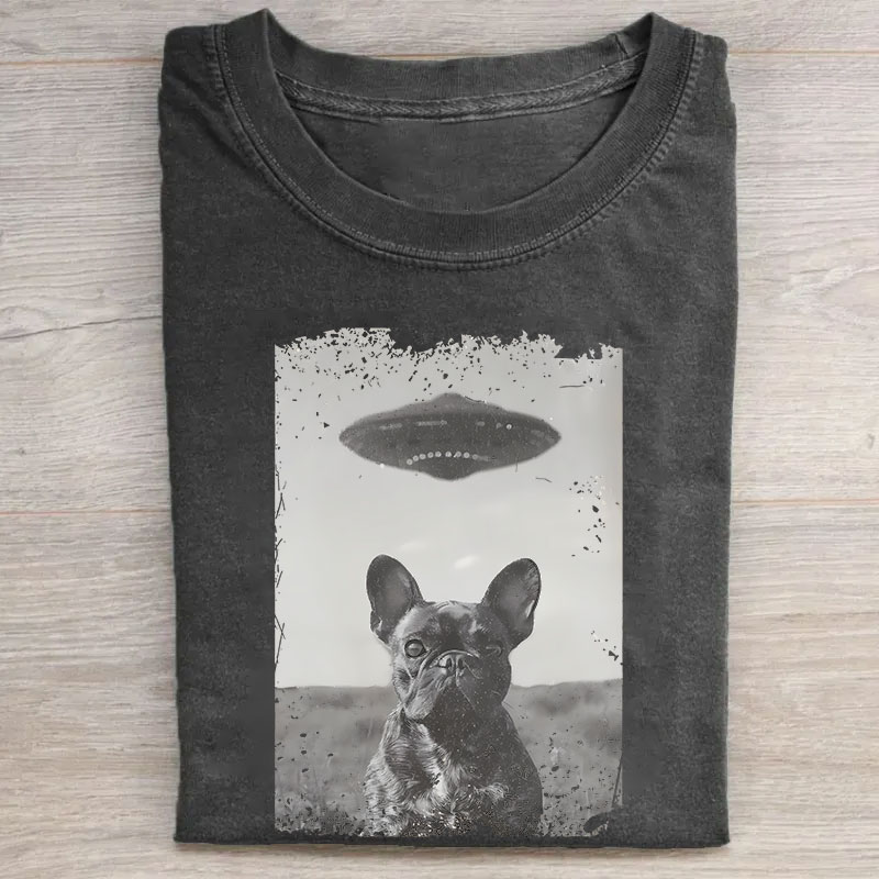 Funny French Bulldog UFO T-shirt