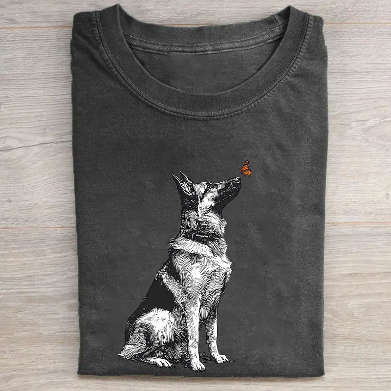 German Shepherd with Butterfly Funny T-shirt