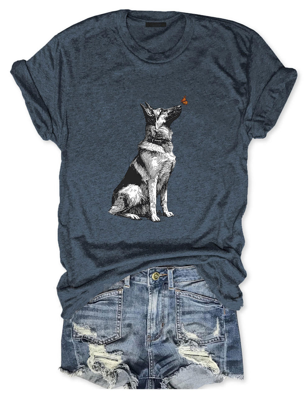 German Shepherd with Butterfly Funny T-shirt