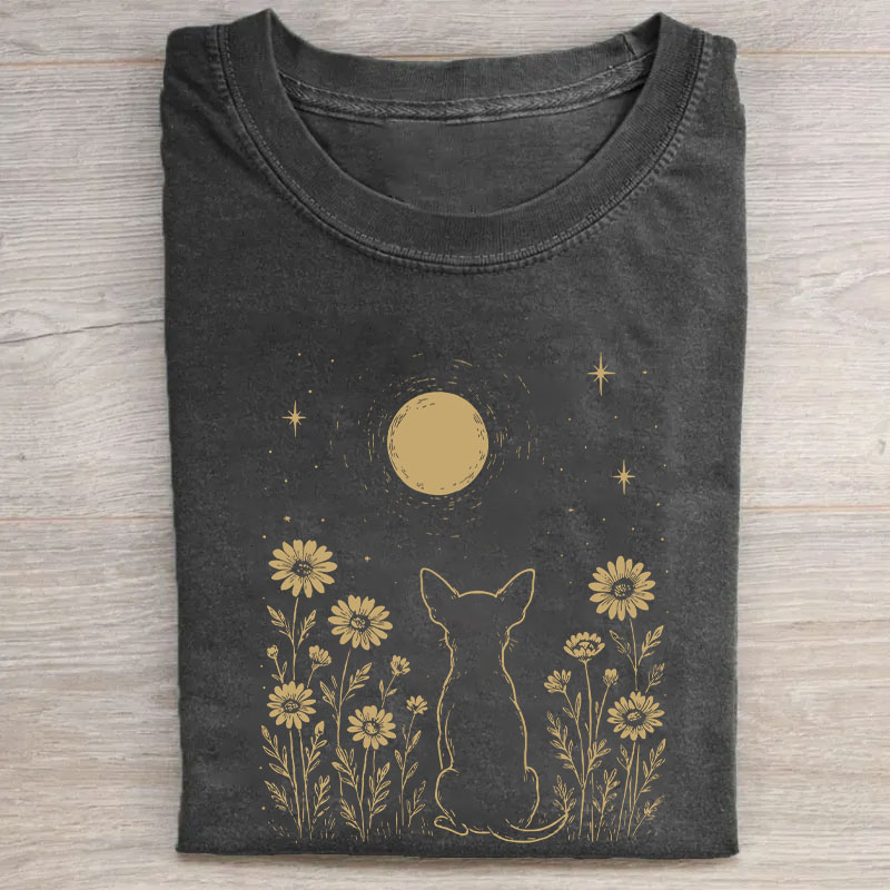 Minimalist Boho Chihuahua Night Flower T-shirt