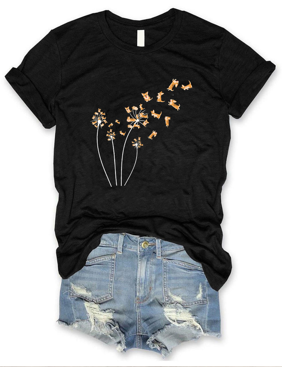 Dandelion Corgi Flower T-shirt