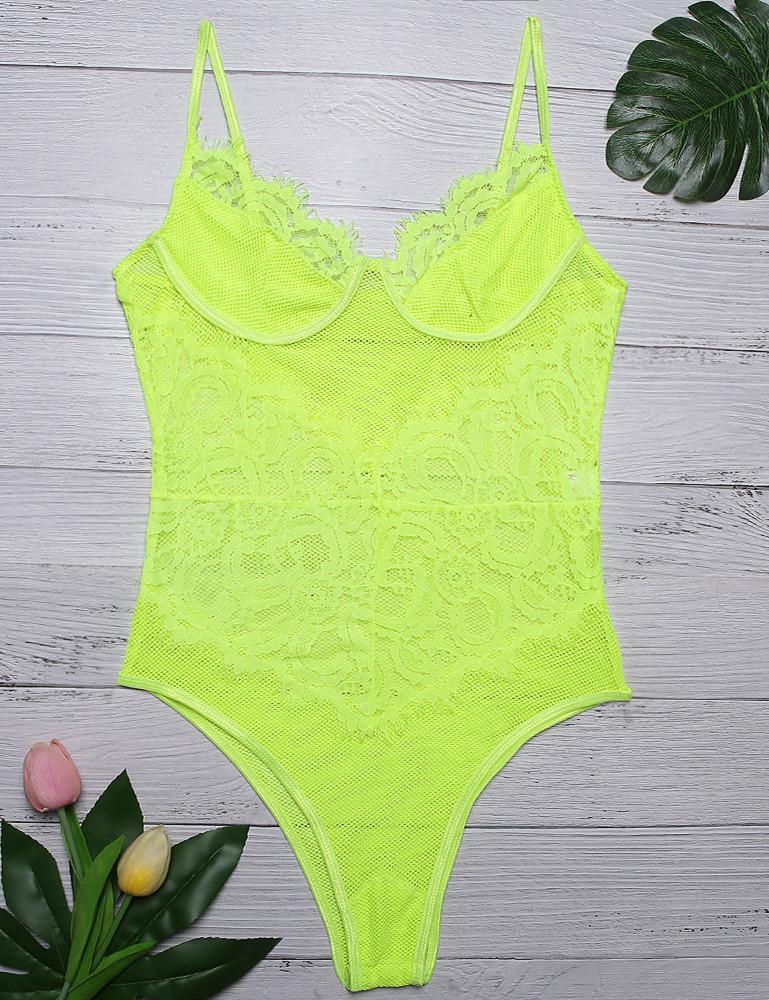 Lace Embroidery One Piece Bodysuit