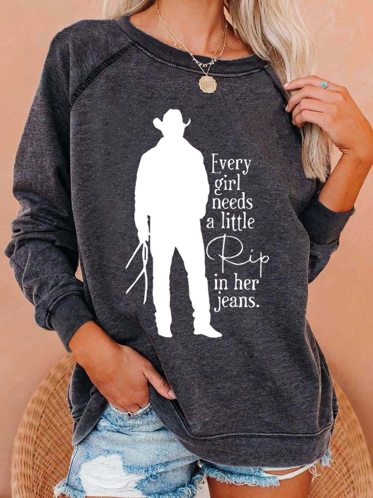 Every Girl Needs A Little Rip In Her Jeans Sweatshirt-Shehaha