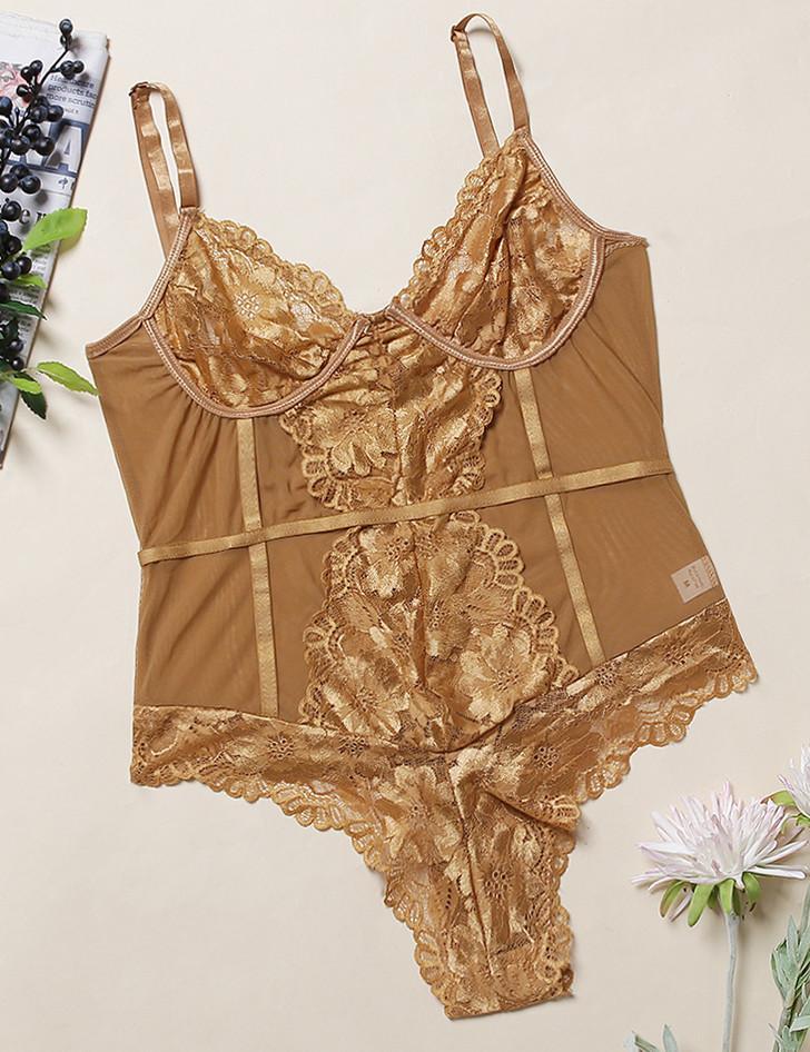 Lace Mesh Patchwork One Piece Bodysuit