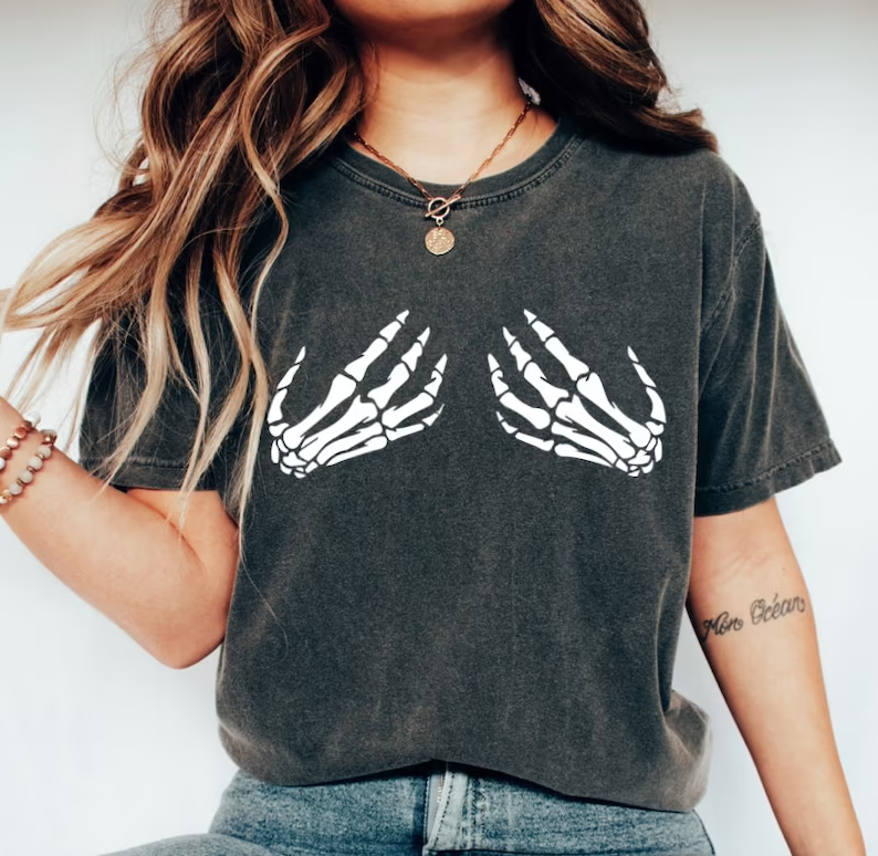 Retro Halloween Skeleton Hand T Shirt