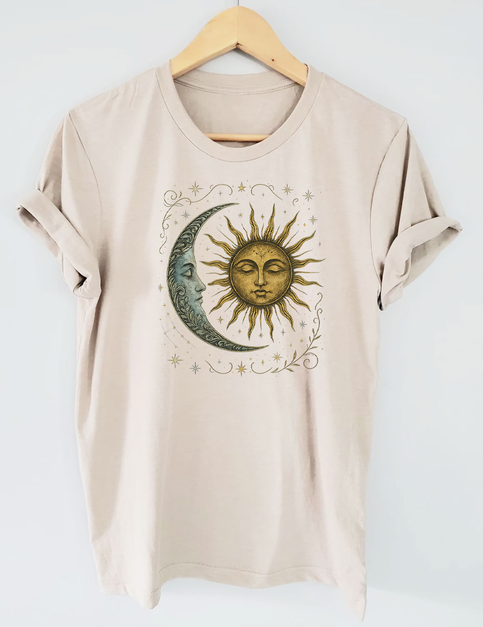 Boho Celestial Moon and Radiant Sun Spiritual T-Shirt