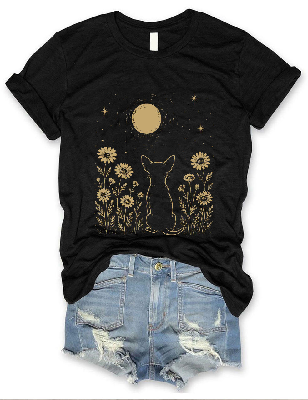 Minimalist Boho Chihuahua Night Flower T-shirt