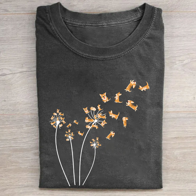 Dandelion Corgi Flower T-shirt