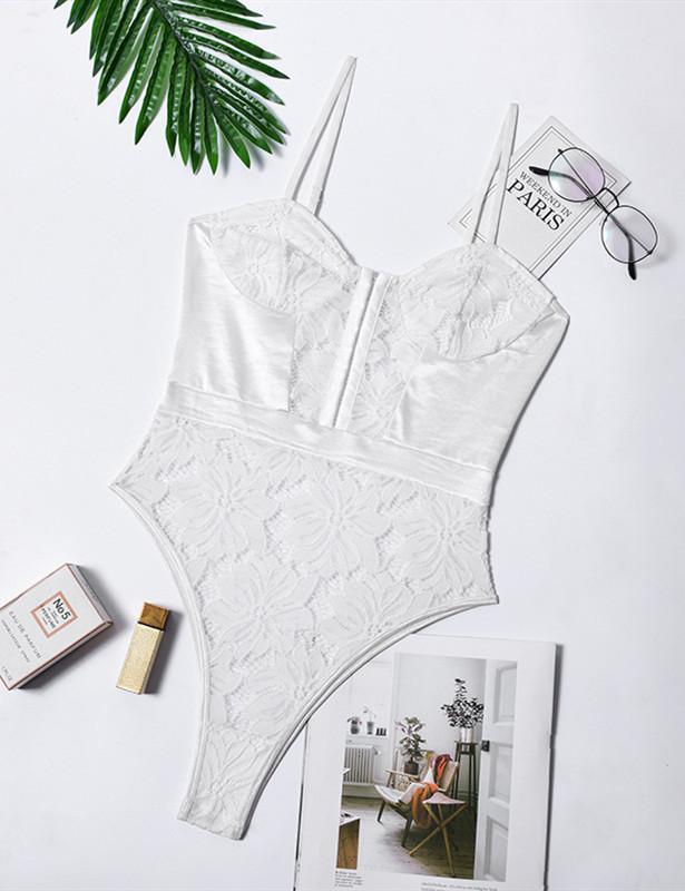 Lace Satin Splicing Bodysuit