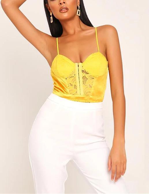 Lace Satin Splicing Bodysuit
