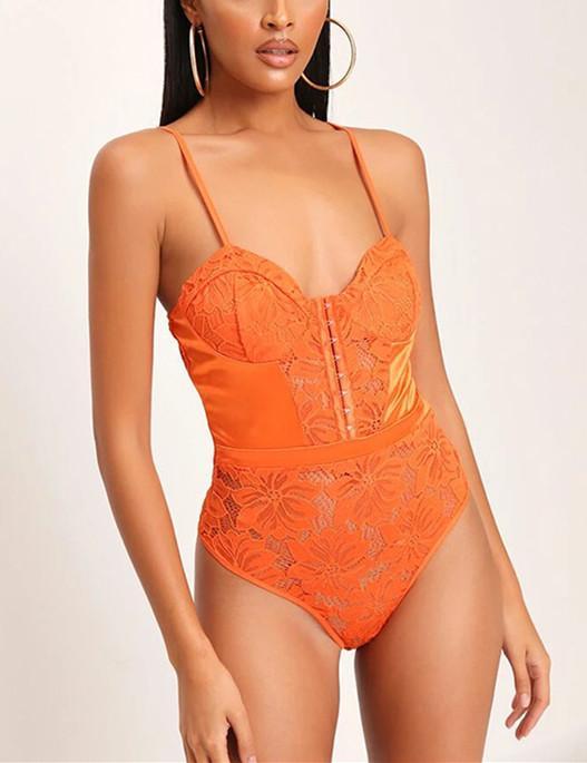 Lace Satin Splicing Bodysuit