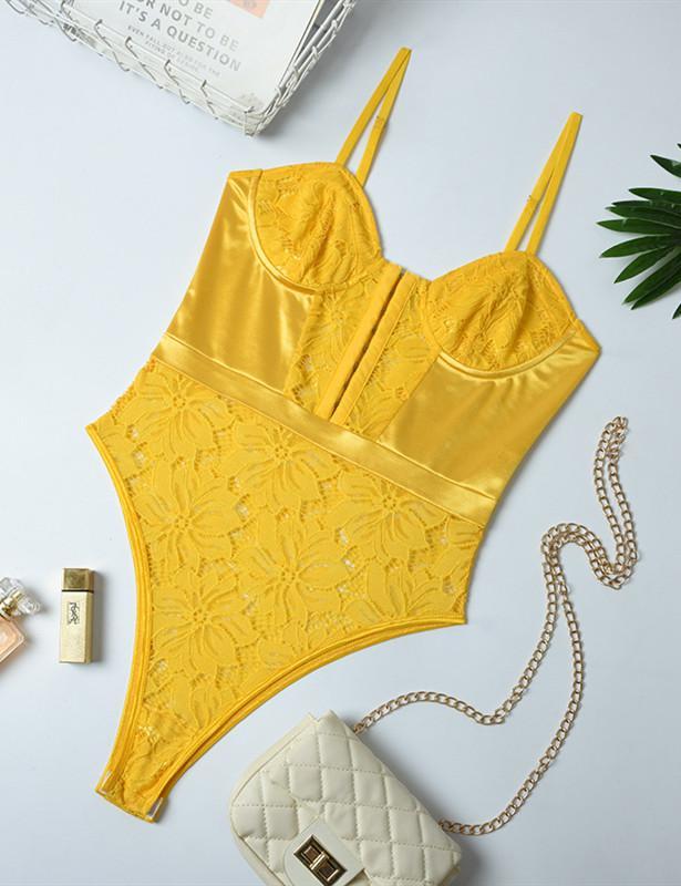 Lace Satin Splicing Bodysuit