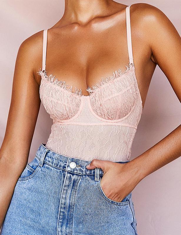 Lace Double Layer Backless Bodysuit