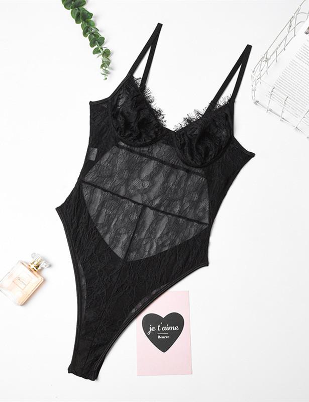 Lace Double Layer Backless Bodysuit