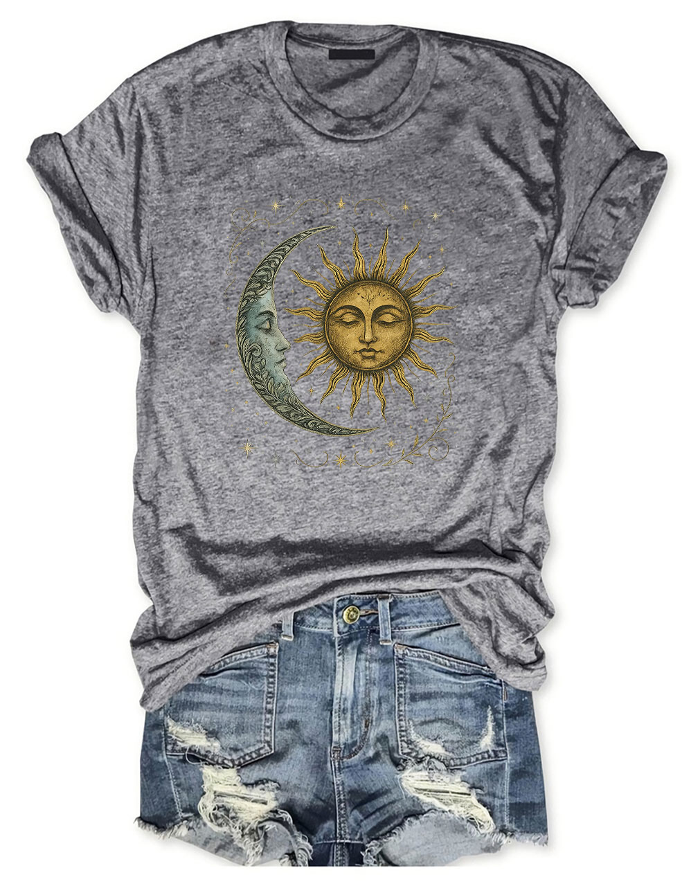 Boho Celestial Moon and Radiant Sun Spiritual T-Shirt