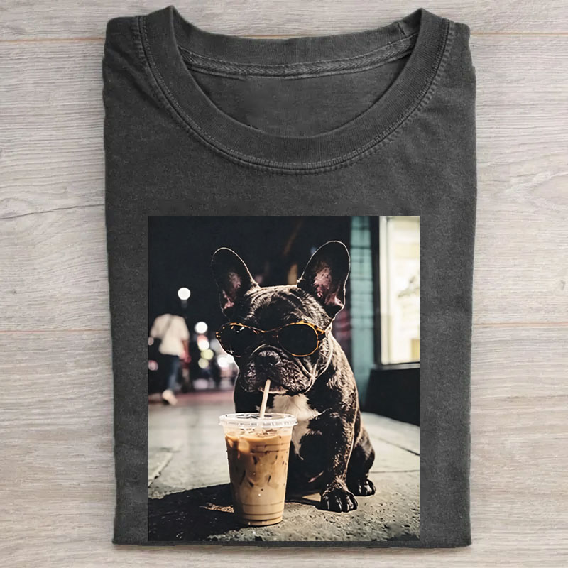 French Bulldog Iced Coffee T-shirt
