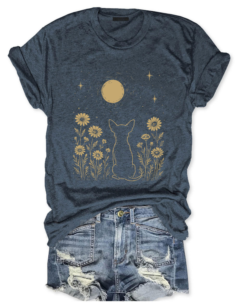 Minimalist Boho Chihuahua Night Flower T-shirt