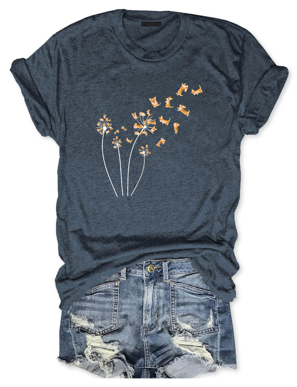 Dandelion Corgi Flower T-shirt