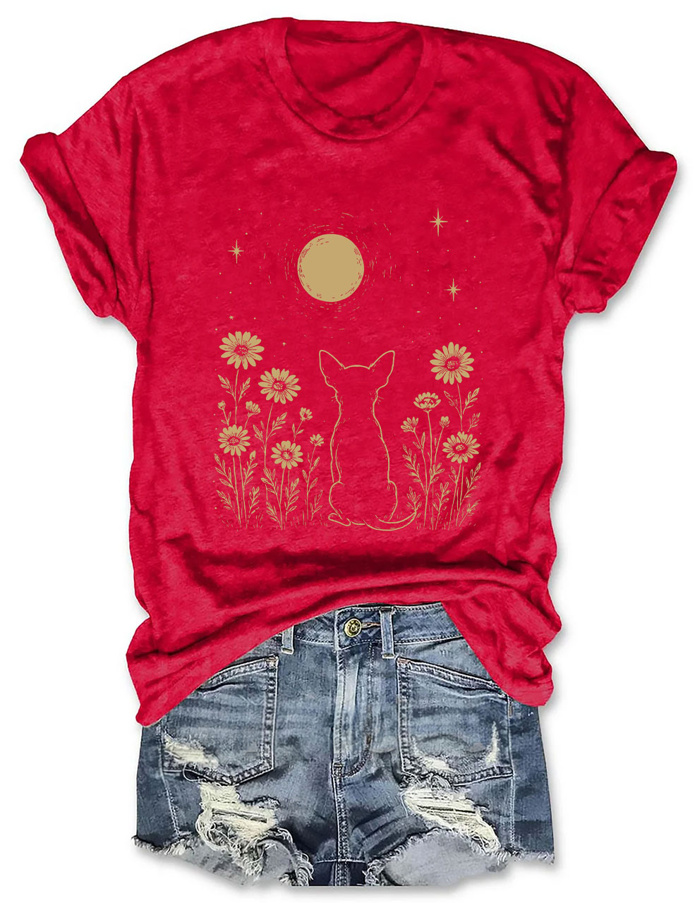 Minimalist Boho Chihuahua Night Flower T-shirt