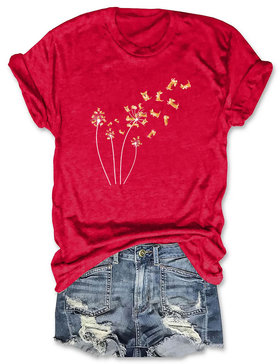 Dandelion Corgi Flower T-shirt