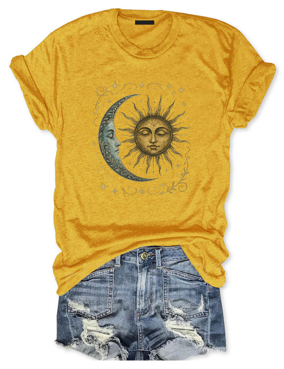 Boho Celestial Moon and Radiant Sun Spiritual T-Shirt