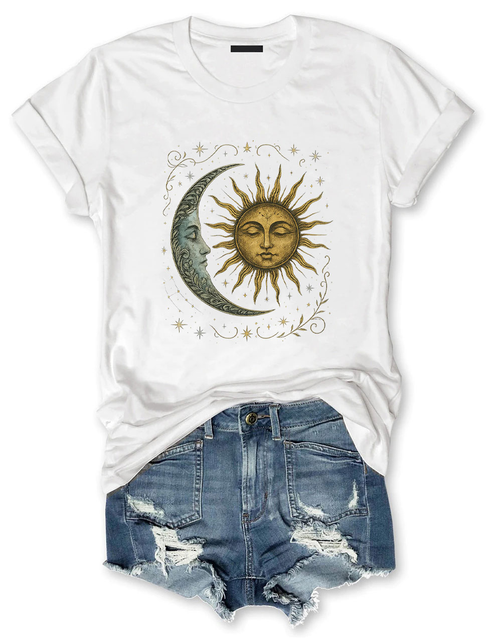 Boho Celestial Moon and Radiant Sun Spiritual T-Shirt