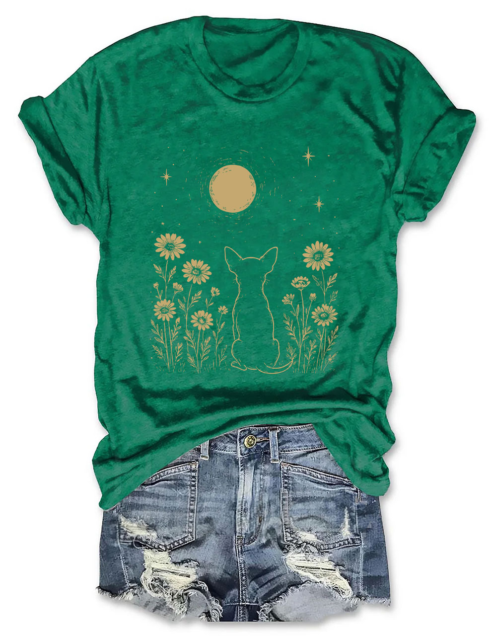 Minimalist Boho Chihuahua Night Flower T-shirt