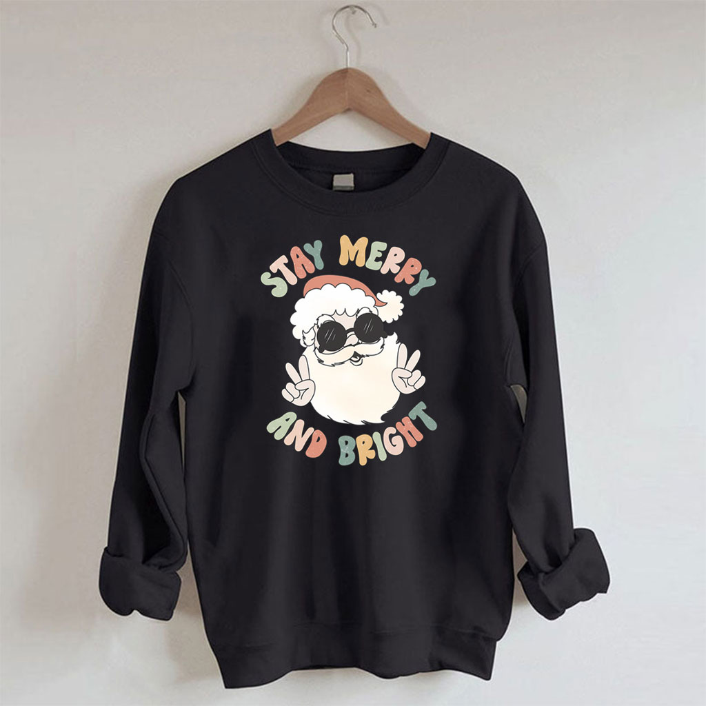 Retro Merry and Bright Santa Christmas Sweatshirt