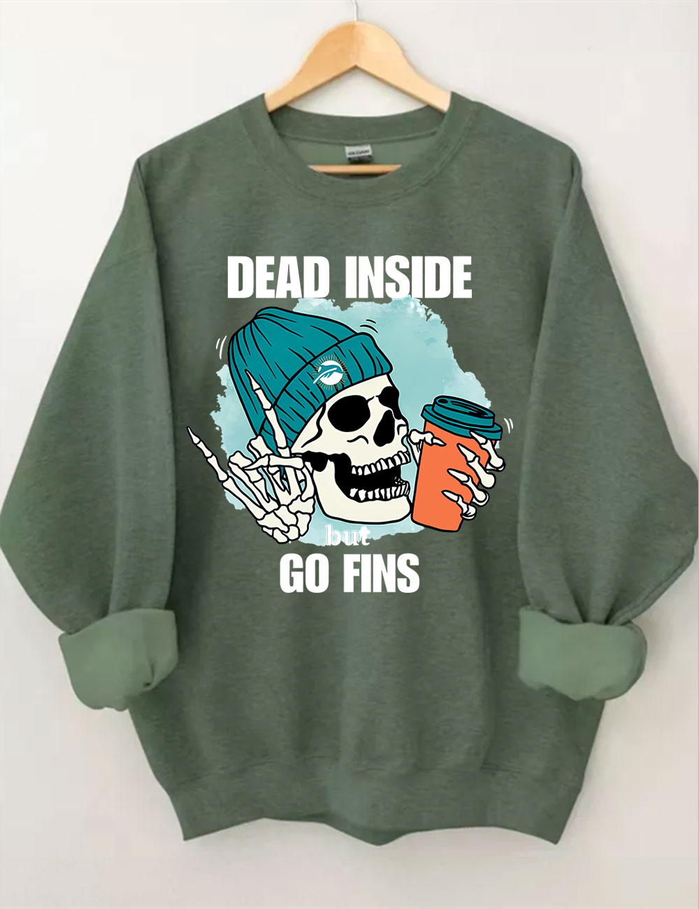 Dead Inside But Go Fins Miami Skeleton Football Sweatshirt